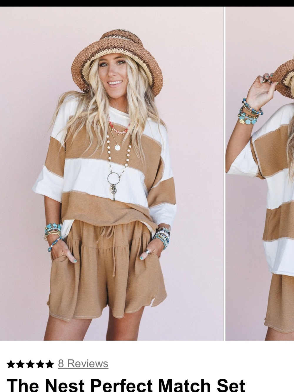 Three Bird Nest Tan and White Striped Lounge Top & Shorts Set